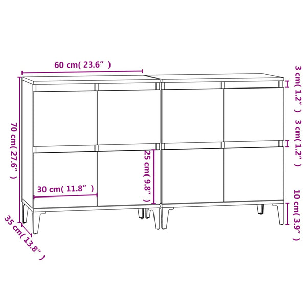 Betongraue Kommoden Sharyn 60x35x70cm (2 Stück, Holz)
