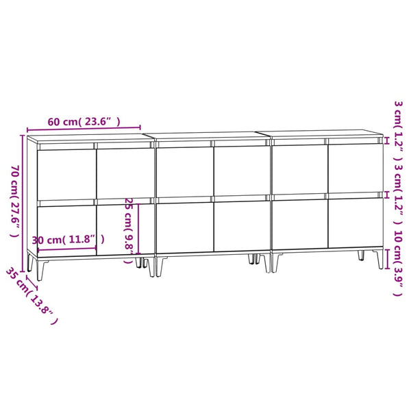Betongraue Sideboards Sharyn 60x35x70cm (3 Stück Holz)