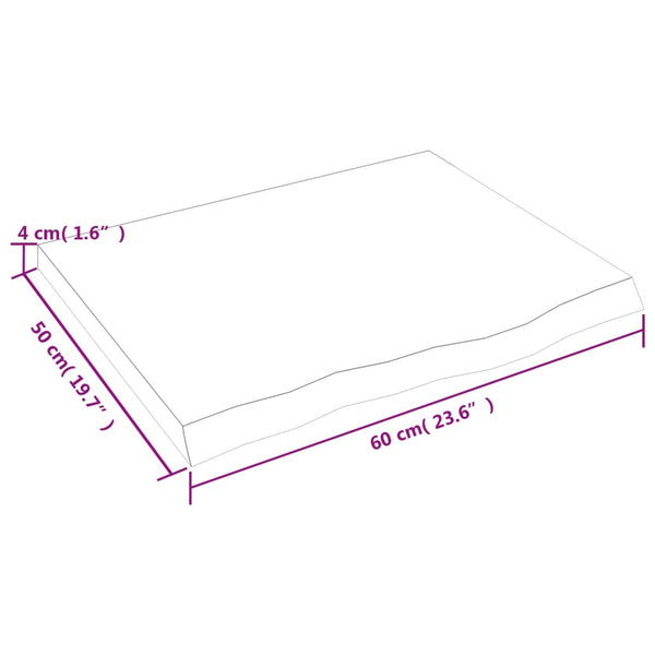 Unbehandelte Tischplatte Tatjana 60x50x(2-4)cm (massive Eiche)