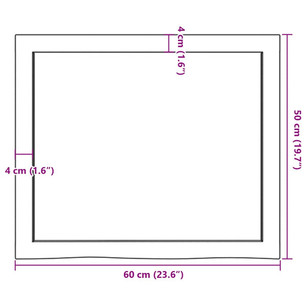Unbehandelte Tischplatte Tatjana 60x50x(2-4)cm (massive Eiche)