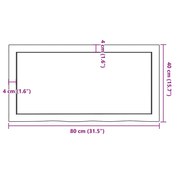 Unbehandelte Tischplatte Tatjana 80x40x(2-6)cm (Massiv Eiche)