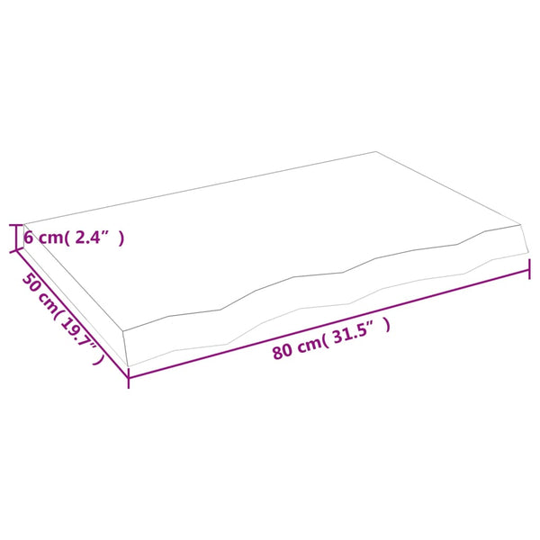 Unbehandelte Tischplatte Tatjana 80x50x(2-6)cm (Massivholz Eiche)