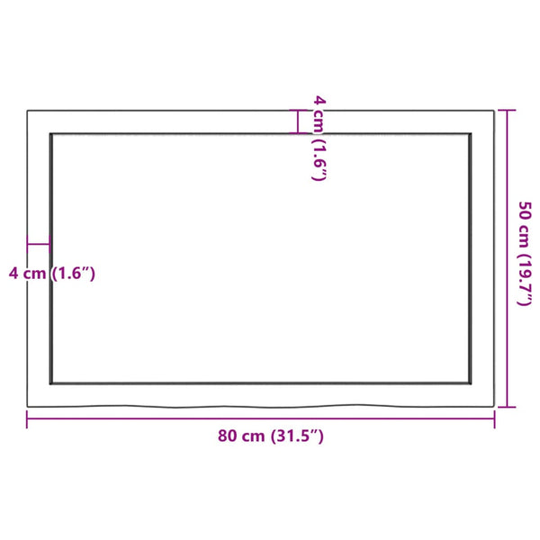 Unbehandelte Tischplatte Tatjana 80x50x(2-6)cm (Massivholz Eiche)
