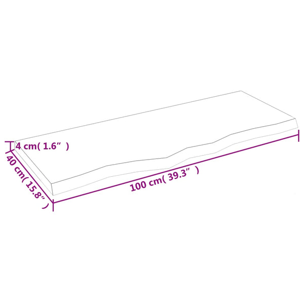 Unbehandelte Tischplatte Tatjana 100x40x(2-4)cm (massive Eiche)