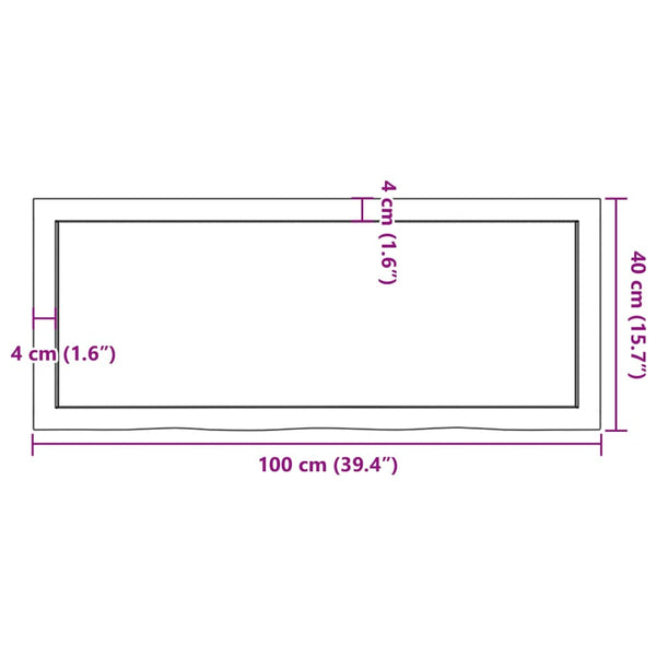 Unbehandelte Tischplatte Tatjana 100x40x(2-4)cm (massive Eiche)