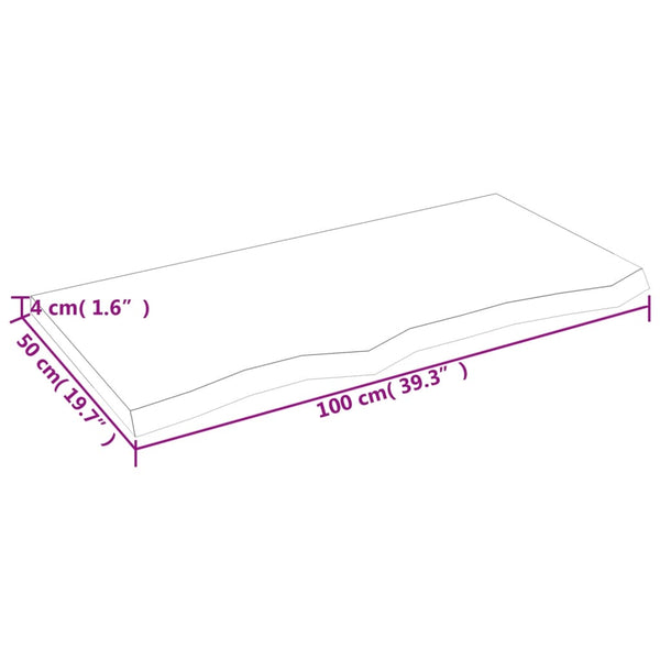 Unbehandelte Tischplatte Tatjana 100x50x(2-4)cm (massive Eiche)