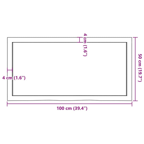 Unbehandelte Tischplatte Tatjana 100x50x(2-4)cm (massive Eiche)