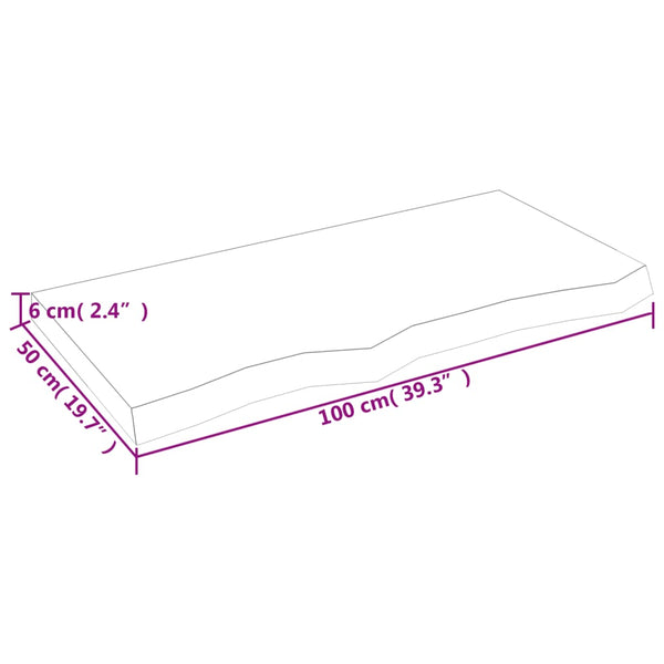 Unbehandelte Tischplatte Tatjana 100x50x(2-6)cm (Massivholz Eiche)