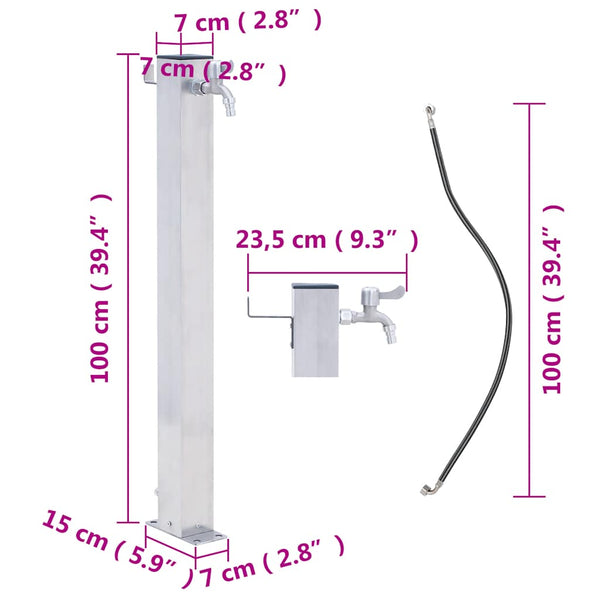 Gartenwasserzapfstelle aus Edelstahl Iasin 100cm (quadratisch)