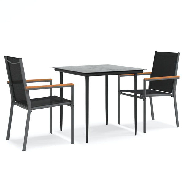 Schwarze 3-teilige Outdoor-Essgruppe Catarin (Stoff und Stahl)