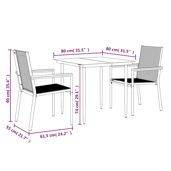 Schwarze 3-teilige Outdoor-Essgruppe Catarin (Stoff und Stahl)