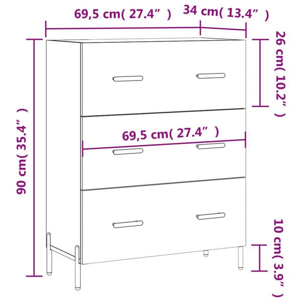 Betongraue Kommode Arcidalia 69,5x34x90cm (Holz)