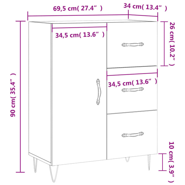 Betongraues Sideboard Giusefina 69,5x34x90cm (Holz)