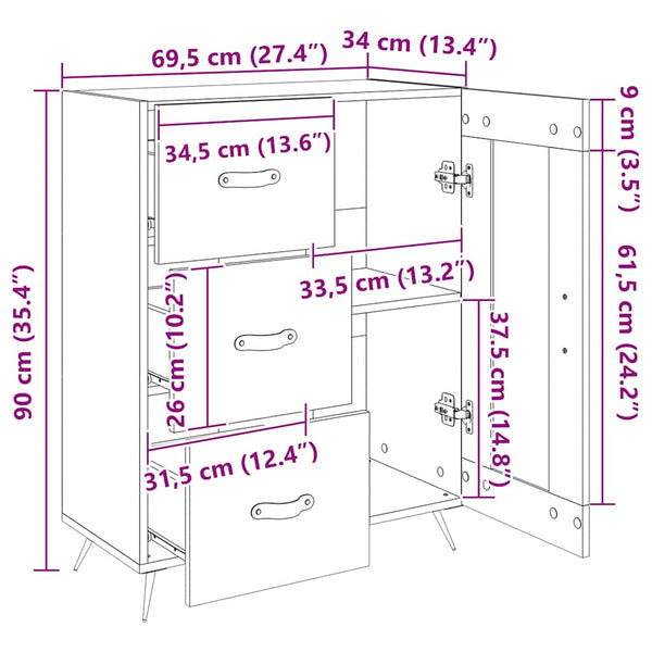 Graues Sideboard Luci 69,5x34x90cm (Holz)