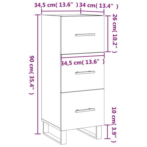Betongraues Sideboard Cseri 34,5x34x90cm (Holz)