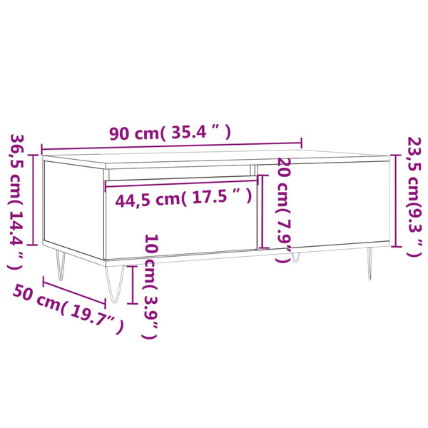 Grauer Couchtisch Vincenzio 90x50x36,5cm (Holz)