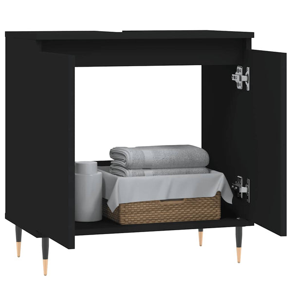 Badezimmerschrank Maftita 58x33x60cm, Schwarz (Holz)