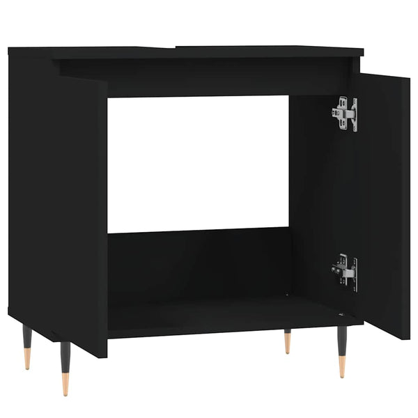 Badezimmerschrank Maftita 58x33x60cm, Schwarz (Holz)