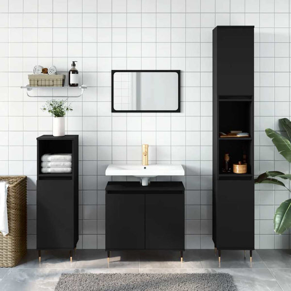 Badezimmerschrank Maftita 58x33x60cm, Schwarz (Holz)