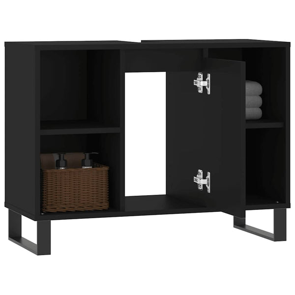 Schwarzer Badezimmerschrank Vlahita 80x33x60cm (Holz)