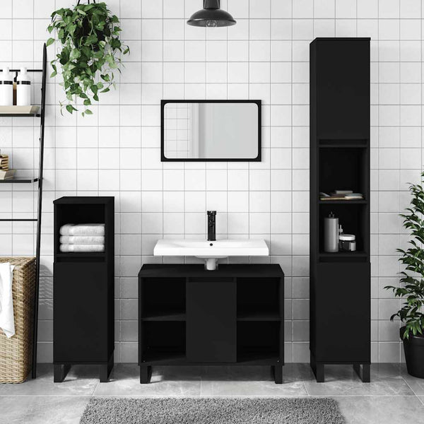 Schwarzer Badezimmerschrank Vlahita 80x33x60cm (Holz)