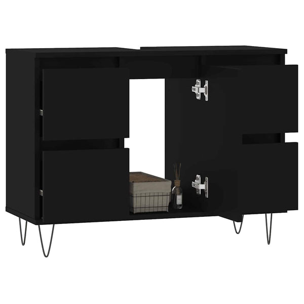 Badezimmerschrank Merlo, schwarz, 80x33x60cm (Holz)
