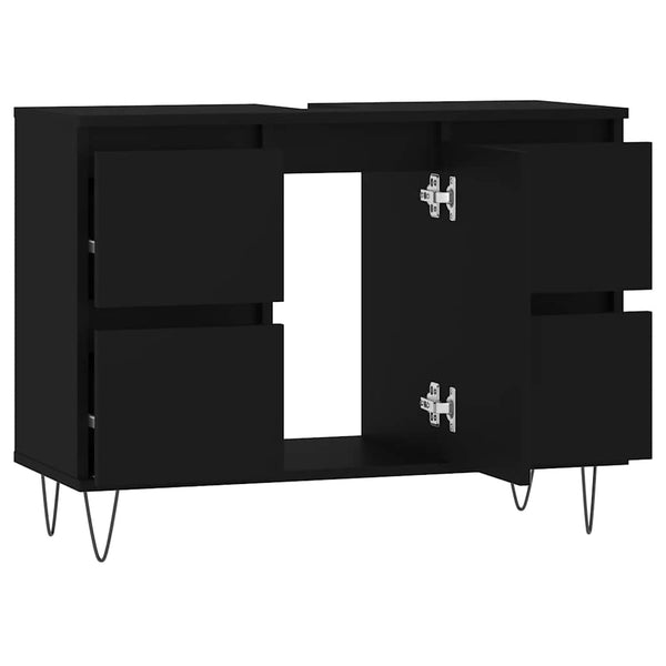 Badezimmerschrank Merlo, schwarz, 80x33x60cm (Holz)