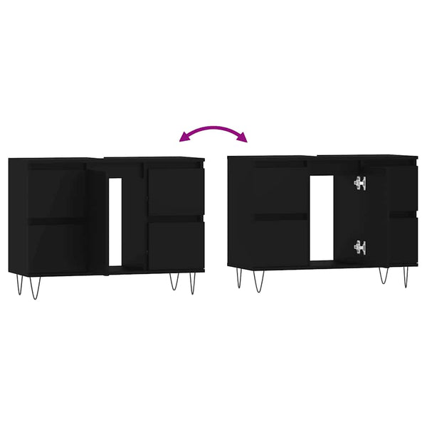 Badezimmerschrank Merlo, schwarz, 80x33x60cm (Holz)