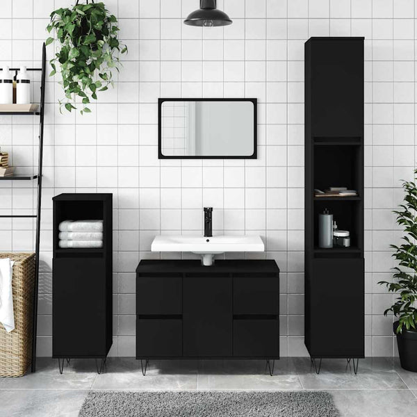 Badezimmerschrank Merlo, schwarz, 80x33x60cm (Holz)