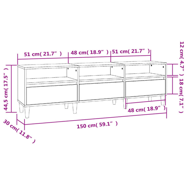 Betoninharmaa tv-taso Rozmaria 150x30x44,5cm (puinen)