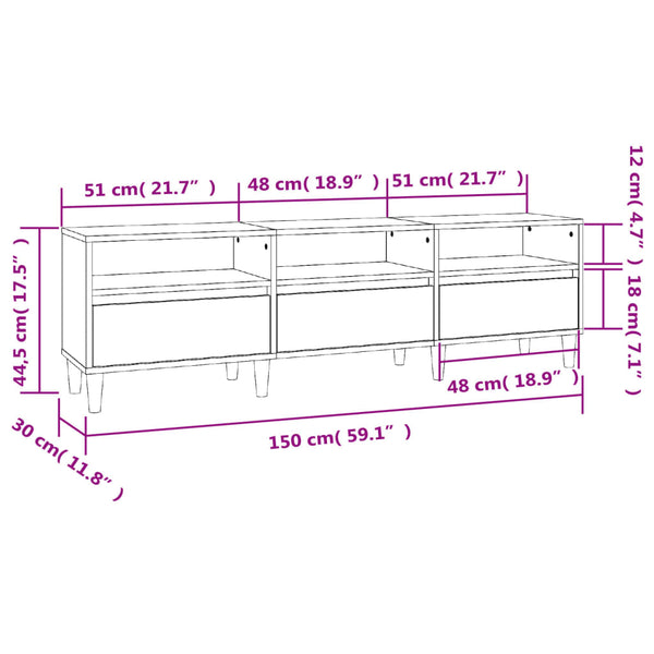Harmaa tv-taso Rozmaria 150x30x44,5cm (puinen)