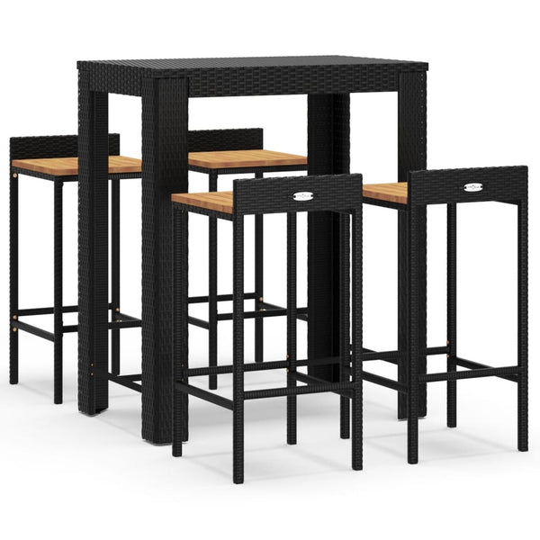 Schwarzes Gartenbarset Lacea (5-teilig, Polyrattan/Akazienholz)