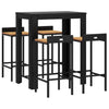 Schwarzes Gartenbarset Lacea (5-teilig, Polyrattan/Akazienholz)