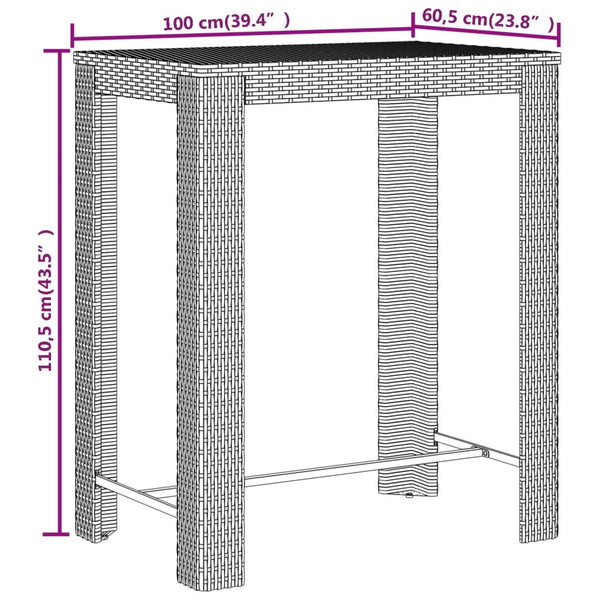 Schwarzes Gartenbarset Lacea (5-teilig, Polyrattan/Akazienholz)