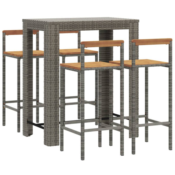 Graues Outdoor-Barsset Lester 5-teilig (Polyrattan/Akazienholz)