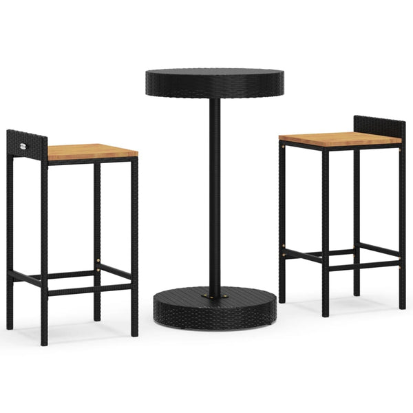 Schwarzes Outdoor-Bar-Set Stetenco, 3-teilig (Polyrattan/Akazienholz)