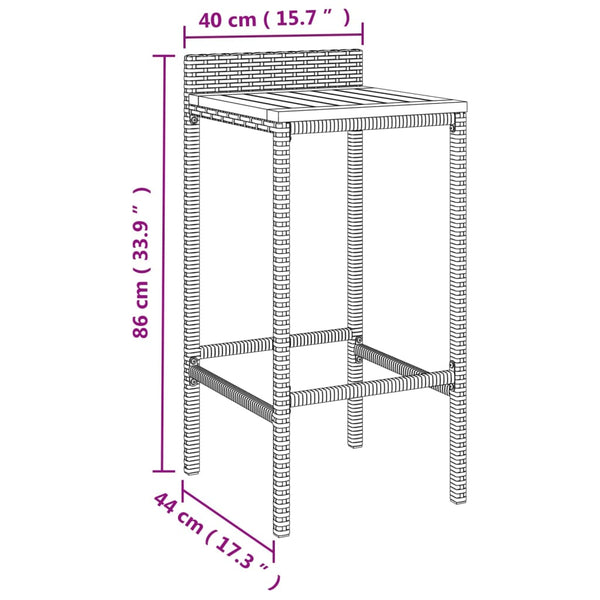 Schwarzes Outdoor-Bar-Set Stetenco, 3-teilig (Polyrattan/Akazienholz)