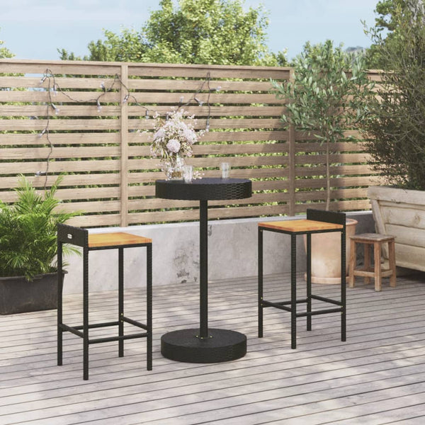 Schwarzes Outdoor-Bar-Set Stetenco, 3-teilig (Polyrattan/Akazienholz)