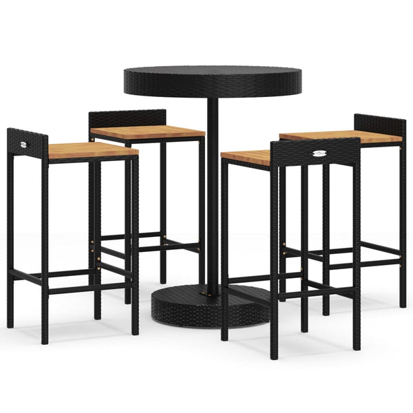Stetenco Gartenbar-Set, 5-teilig, schwarz (Polyrattan/Akazienholz)