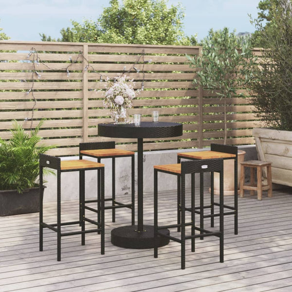 Stetenco Gartenbar-Set, 5-teilig, schwarz (Polyrattan/Akazienholz)