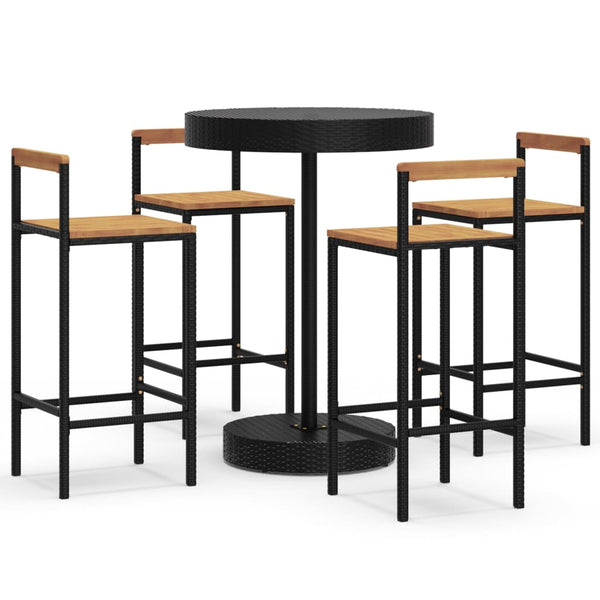 Schwarzes Musat Outdoor-Bar-Set (5-teilig, Polyrattan/Akazienholz)