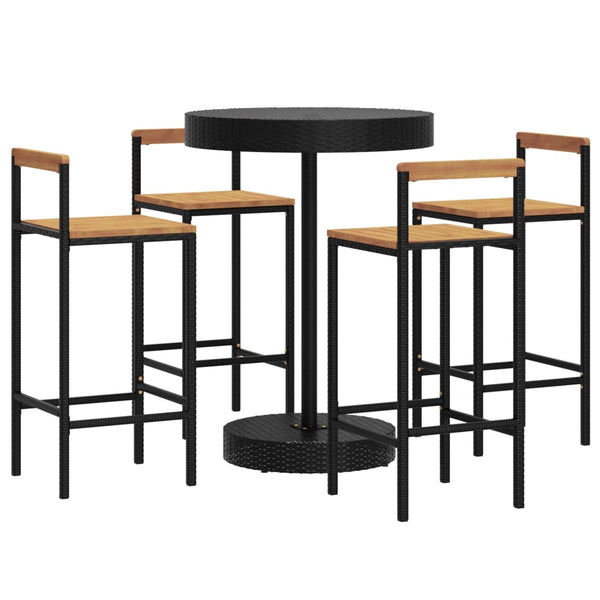 Schwarzes Musat Outdoor-Bar-Set (5-teilig, Polyrattan/Akazienholz)