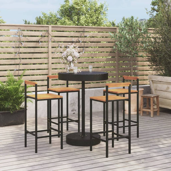 Schwarzes Musat Outdoor-Bar-Set (5-teilig, Polyrattan/Akazienholz)