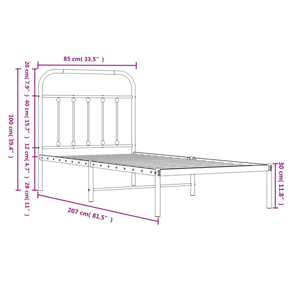 Schwarzer Metallbettrahmen mit Kopfteil Honorina 80x200cm