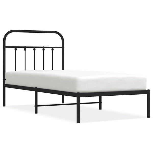 Schwarzes Metallbettgestell mit Kopfteil Honorina 90x200cm
