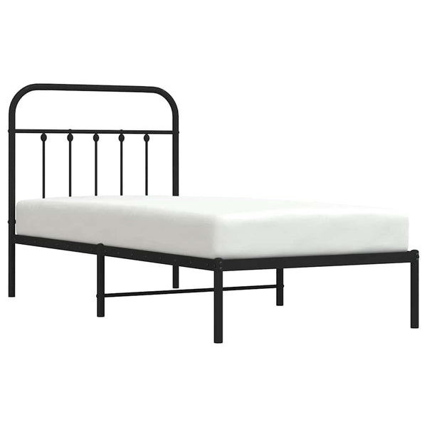Schwarzes Metallbettgestell mit Kopfteil Honorina 90x200cm