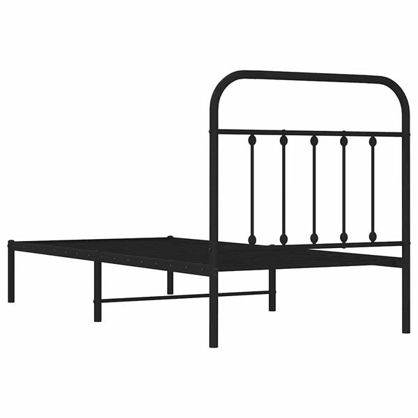 Schwarzes Metallbettgestell mit Kopfteil Honorina 90x200cm