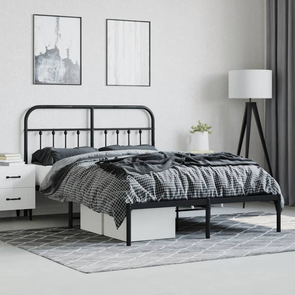 Schwarzes Metallbettgestell mit Kopfteil Honorina 140x190cm