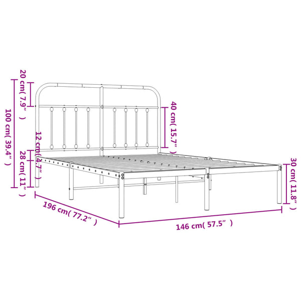 Schwarzes Metallbettgestell mit Kopfteil Honorina 140x190cm
