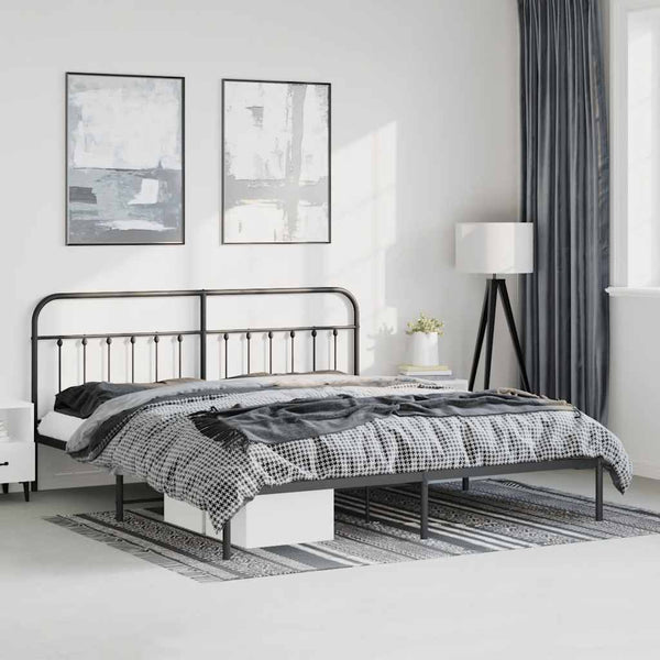 Schwarzes Metallbettgestell mit Kopfteil Honorina 193x203cm
